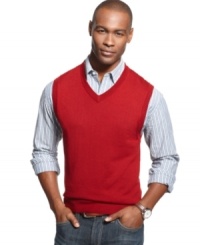 You'll get solid style scores every time you step out in this sharp wool-blend sweater vest from Club Room. You'll get solid style scores every time you step out in this sharp wool-blend sweater vest from Club Room.