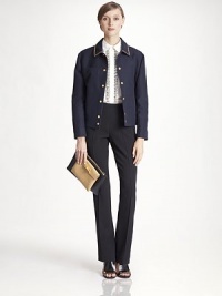 Bold goldtone studs and matching snaps give this sporty jacket a polished air.Studded point collarSnap frontSlit breast pocketsWelt side pocketsSnap cuffsBanded hemlineCottonDry cleanMade in Italy of imported fabricModel shown is 5'10 (177cm) wearing US size 4. Bold goldtone studs and matching snaps give this sporty jacket a polished air.Studded point collarSnap frontSlit breast pocketsWelt side pocketsSnap cuffsBanded hemlineCottonDry cleanMade in Italy of imported fabricModel shown is 5'10 (177cm) wearing US size 4.