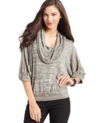 Studio M's cowlneck top is chic with dolman sleeves and a variegated knit. Studio M's cowlneck top is chic with dolman sleeves and a variegated knit.