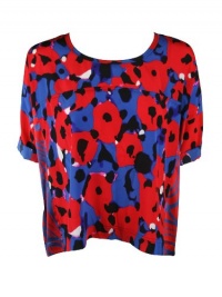 DKNY Womens Red Blue Abstract Silk Blend Tank Lined Cuffed Box Top P DKNY Womens Red Blue Abstract Silk Blend Tank Lined Cuffed Box Top P