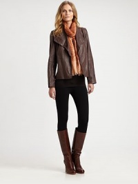 Featuring a flowing cascade neckline and intriguing seams, this buttery leather jacket is a must-wear.Cascading necklineLong sleevesAbout 25 from shoulder to hemLeatherDry clean by leather specialistImported Model shown is 5'10½ (180cm) wearing US size Small. Featuring a flowing cascade neckline and intriguing seams, this buttery leather jacket is a must-wear.Cascading necklineLong sleevesAbout 25 from shoulder to hemLeatherDry clean by leather specialistImported Model shown is 5'10½ (180cm) wearing US size Small.