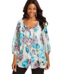 Infuse a bohemian spirit into your causal wardrobe with Charter Club's floral-print plus size peasant top. Infuse a bohemian spirit into your causal wardrobe with Charter Club's floral-print plus size peasant top.