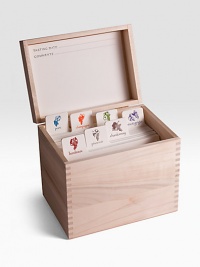 A thoughtful and elegant gift for any wine collector or wine lover, this handsome wood box includes tasting cards, letterpressed by hand on creamy cotton stock, plus dividers for organizing them along with their respective labels.Original Charles Fradin grape illustrationsLetterpressed by hand100% cotton stock8W X 6.75H X 5.75D85 cards plus 7 dividersGold-stamped wood boxMade in USA