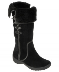 The Naturalizer Vienna Boots go delightfully over the top with their fun faux fur-trimmed cuff, lace-up details and velvety suede upper. The Naturalizer Vienna Boots go delightfully over the top with their fun faux fur-trimmed cuff, lace-up details and velvety suede upper.