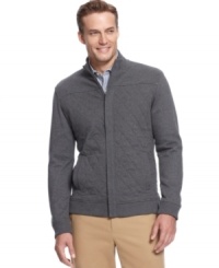 Quilting adds an extra layer of appeal to this zip-front sweater from Tasso Elba. Quilting adds an extra layer of appeal to this zip-front sweater from Tasso Elba.