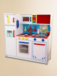 Kids can cook up a feast without getting a single dish dirty in this adorable kitchen for all the young chefs in your life. Details like open/close doors, turnable knobs and convenient storage add a real-world touch. Large enough that multiple children can play at once. Kids can cook up a feast without getting a single dish dirty in this adorable kitchen for all the young chefs in your life. Details like open/close doors, turnable knobs and convenient storage add a real-world touch. Large enough that multiple children can play at once.