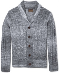 Lucky Brand does a chunky, masculine version of the shawl-collared cardigan that's just made to go with your vintage jeans and corduroys. Lucky Brand does a chunky, masculine version of the shawl-collared cardigan that's just made to go with your vintage jeans and corduroys.