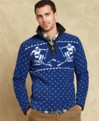 Get into the spirit of the season with this half-zip sweater from Tommy Hilfiger. Get into the spirit of the season with this half-zip sweater from Tommy Hilfiger.