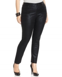 Dress up your denim with Not Your Daughter's Jeans' plus size skinny jeans, featuring a tonal print and metallic finish. Dress up your denim with Not Your Daughter's Jeans' plus size skinny jeans, featuring a tonal print and metallic finish.