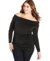 Show off your shoulders in Baby Phat's long sleeve plus size top, featuring flattering ruching.