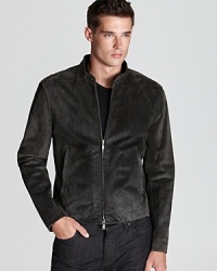 Crafted in supple suede, this sleek moto jacket elevates your look and endures for years to come. Timelessly masculine, always effortless, from John Varvatos USA. Crafted in supple suede, this sleek moto jacket elevates your look and endures for years to come. Timelessly masculine, always effortless, from John Varvatos USA.