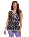 Jones New York Women's Plus-Size V-Neck Sleeveless Mixed Media