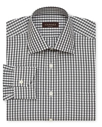 Gingham always enlivens your professional attire with its refreshing check pattern, a smart addition to your collection of fine dress shirts, from Canali. Gingham always enlivens your professional attire with its refreshing check pattern, a smart addition to your collection of fine dress shirts, from Canali.