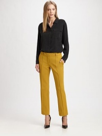 Restore your work wardrobe with these pleated jersey pants, defined by four-pocket styling and a medium rise. Button closureZip flyBack besom pocketsRise, about 8½Inseam, about 27PolyamideDry cleanImportedModel shown is 5'9 (175cm) wearing US size 4.OUR FIT MODEL RECOMMENDS ordering true size. 