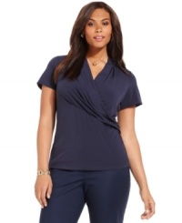 A cross front lends a slenderizing line to Charter Club's short sleeve plus size top-- dress it up with trousers or down with denim. A cross front lends a slenderizing line to Charter Club's short sleeve plus size top-- dress it up with trousers or down with denim.