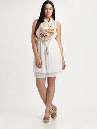 Slip into this airy, slip dress featuring a flattering (and comfortable) elasticized, Empire waist and delicate lace hem.V-necklineSleevelessEmpire waistTiered, lace hemAbout 40 from shoulder to hemRayonMachine washImported Slip into this airy, slip dress featuring a flattering (and comfortable) elasticized, Empire waist and delicate lace hem.V-necklineSleevelessEmpire waistTiered, lace hemAbout 40 from shoulder to hemRayonMachine washImported