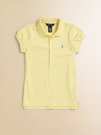 A longer button placket adds chic style to this classic mesh cotton design, mercerized for a soft sheen. Polo collar Short puff sleeves Button placket Embroidered logo pony on chest Side slits Uneven hem 98% cotton/2% elastane Machine wash Imported A longer button placket adds chic style to this classic mesh cotton design, mercerized for a soft sheen. Polo collar Short puff sleeves Button placket Embroidered logo pony on chest Side slits Uneven hem 98% cotton/2% elastane Machine wash Imported