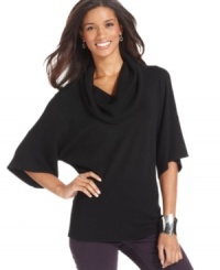Be cozy and comfortable in this cowl-neck sweater from Cable & Gauge. Be cozy and comfortable in this cowl-neck sweater from Cable & Gauge.