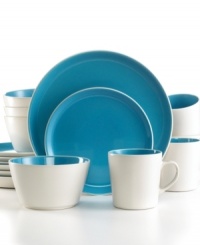 Made to last and easy to love, Oneida's Color Burst dinnerware boasts everyday durability and a modern two-tone design. A treat for tables of four, this set combines bright white and berry blue in clean coupe shapes. Made to last and easy to love, Oneida's Color Burst dinnerware boasts everyday durability and a modern two-tone design. A treat for tables of four, this set combines bright white and berry blue in clean coupe shapes.