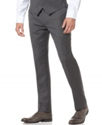 Versatile enough to match all the colors in your workweek wardrobe, this flat front gray pant offers a unique, dynamic style. Versatile enough to match all the colors in your workweek wardrobe, this flat front gray pant offers a unique, dynamic style.