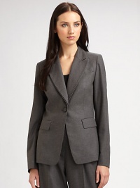 Beautifully tailored in stretch wool with classic details updated by a double collar.Notched lapel Welt breast pocketOne-button front Flap pockets Pickstitch trimFront waist darts Button trim on cuffs Back Princess seams Fully lined About 26 from shoulder to hem97% virgin wool/3% elastane Dry clean Imported of Italian fabric Beautifully tailored in stretch wool with classic details updated by a double collar.Notched lapel Welt breast pocketOne-button front Flap pockets Pickstitch trimFront waist darts Button trim on cuffs Back Princess seams Fully lined About 26 from shoulder to hem97% virgin wool/3% elastane Dry clean Imported of Italian fabric