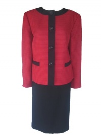 EVAN PICONE Women's Tweed Jewel Neck Jacket/Skirt Suit-CRIMSON/BLACK-20W