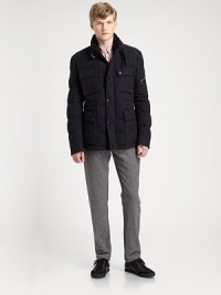Military-inspired style in a refreshingly modern silhouette, this quilted, down-filled tweed jacket features large front cargo pockets, providing ample space for your keys, mobile devices or any other essentials.Zip frontStand collarChest, waist flap pocketsZippered pocket at sleeveAbout 29 from shoulder to hem60% wool/40% cottonDry cleanMade in Italy Military-inspired style in a refreshingly modern silhouette, this quilted, down-filled tweed jacket features large front cargo pockets, providing ample space for your keys, mobile devices or any other essentials.Zip frontStand collarChest, waist flap pocketsZippered pocket at sleeveAbout 29 from shoulder to hem60% wool/40% cottonDry cleanMade in Italy