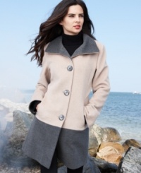 Add polish to your cold-weather wardrobe with Ellen Tracy's chic colorblocked car coat. A touch of angora adds extra softness. Add polish to your cold-weather wardrobe with Ellen Tracy's chic colorblocked car coat. A touch of angora adds extra softness.