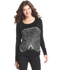 A little bit retro and totally cool, Ellen Tracy's fashion-forward sweater makes a glam statement, thanks to metallic knit and rainbow-colored rhinestones. A little bit retro and totally cool, Ellen Tracy's fashion-forward sweater makes a glam statement, thanks to metallic knit and rainbow-colored rhinestones.