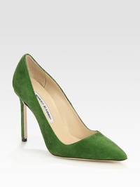Luxe Italian suede rendered in a perfectly-appointed silhouette.Self-covered heel, 4 (100mm) Point-toe Suede upper Leather lining and sole Padded insole Made in ItalyOUR FIT MODEL RECOMMENDS ordering one half size up as this style runs small. Luxe Italian suede rendered in a perfectly-appointed silhouette.Self-covered heel, 4 (100mm) Point-toe Suede upper Leather lining and sole Padded insole Made in ItalyOUR FIT MODEL RECOMMENDS ordering one half size up as this style runs small.