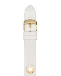Do the white thing with this silicone watch strap from Michele, accented by a gleaming buckle. This band makes your practical piece pop. Do the white thing with this silicone watch strap from Michele, accented by a gleaming buckle. This band makes your practical piece pop.
