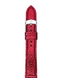 A bold hue colors this vibrant Michele watch strap made from finely textured leather. A bold hue colors this vibrant Michele watch strap made from finely textured leather.