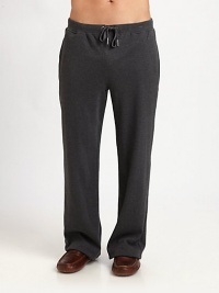 Designed for maximum comfort and fit, the cotton interlock of this lounge pant features a smooth finish and natural stretch with elegant style.Drawstring tie-waistSide slash, back welt pocketsInseam, about 32CottonMachine washImported Designed for maximum comfort and fit, the cotton interlock of this lounge pant features a smooth finish and natural stretch with elegant style.Drawstring tie-waistSide slash, back welt pocketsInseam, about 32CottonMachine washImported