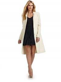 THE LOOKNotched lapelsLong sleeves with seamed detailsButton frontContrast trimmed welt pocket at chestDual, on-seam pockets at waistVented back hemTHE FITAbout 40 from shoulder to hemTHE MATERIAL98% wool/2% elastaneFully linedCARE & ORIGINDry cleanImportedModel shown is 5'10 (177cm) wearing US size 4. THE LOOKNotched lapelsLong sleeves with seamed detailsButton frontContrast trimmed welt pocket at chestDual, on-seam pockets at waistVented back hemTHE FITAbout 40 from shoulder to hemTHE MATERIAL98% wool/2% elastaneFully linedCARE & ORIGINDry cleanImportedModel shown is 5'10 (177cm) wearing US size 4.