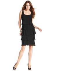 Pretty beaded trim meets swingy tiers in this flirty vintage-inspired cocktail dress from Patra. Pretty beaded trim meets swingy tiers in this flirty vintage-inspired cocktail dress from Patra.