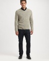 Handsome v-neck pullover effortlessly shaped in a slub-knit, merino wool, with elbow patch details for a dapper finish.V-neckRibbed knit collar, cuffs and hemElbow patchesMerino woolHand washImported