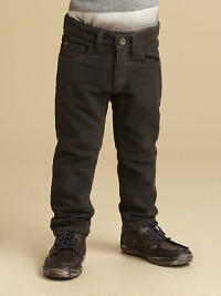 Textured, straight-leg silhouette in a five-pocket style with back logo detail.Front button closureWaistband with belt loopsZip flyFive-pocket styleCottonDry CleanImported Textured, straight-leg silhouette in a five-pocket style with back logo detail.Front button closureWaistband with belt loopsZip flyFive-pocket styleCottonDry CleanImported