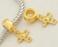 18k Gold on 925 Sterling Silver European Style Ring Shape with Cross Cz Dangle Charm Beads for Pandora, Biagi, Chamilia, Troll and More Bracelets 18k Gold on 925 Sterling Silver European Style Ring Shape with Cross Cz Dangle Charm Beads for Pandora, Biagi, Chamilia, Troll and More Bracelets