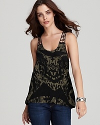 Add edge to your sunny-season wardrobe with this Hurley tank, imbued with an eclectic print and detailed with intricate crochet straps. Add edge to your sunny-season wardrobe with this Hurley tank, imbued with an eclectic print and detailed with intricate crochet straps.