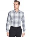 Check in with this ombre plaid shirt by Calvin Klein.