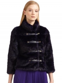 THE LOOKFaux furCropped silhouetteStand collarFront tab snap closure with logo detailsLong sleevesSide pocketsTHE FITAbout 22 from shoulder to hemTHE MATERIAL85% acrylic/15% polyesterFully linedCARE & ORIGINDry cleanImportedModel shown is 5'10 (177cm) wearing US size 4. THE LOOKFaux furCropped silhouetteStand collarFront tab snap closure with logo detailsLong sleevesSide pocketsTHE FITAbout 22 from shoulder to hemTHE MATERIAL85% acrylic/15% polyesterFully linedCARE & ORIGINDry cleanImportedModel shown is 5'10 (177cm) wearing US size 4.