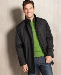 A raincoat that doesn't sacrifice style for substance: The clean-lined Keagan coat from Calvin Klein with a waterproof polyester shell and removable warmer layer. A raincoat that doesn't sacrifice style for substance: The clean-lined Keagan coat from Calvin Klein with a waterproof polyester shell and removable warmer layer.
