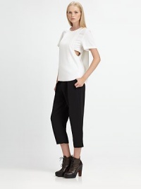Alexander Wang spins this closet classic into a modern marvel with side cutouts and overlapping panels that create a layered look. RoundneckOverlapping shoulder panelsShort sleevesCutout sidesOverlapping back panelAbout 16 from natural waistViscose/virgin wool/elastaneDry cleanImported of Italian fabricSIZE & FITModel shown is 5'10 (177cm) wearing US size 4. Alexander Wang spins this closet classic into a modern marvel with side cutouts and overlapping panels that create a layered look. RoundneckOverlapping shoulder panelsShort sleevesCutout sidesOverlapping back panelAbout 16 from natural waistViscose/virgin wool/elastaneDry cleanImported of Italian fabricSIZE & FITModel shown is 5'10 (177cm) wearing US size 4.