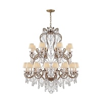 Glamour radiates from this dramatic Ralph Lauren chandelabra, featuring twenty four bulbs topped with petite silk shades and draped with dazzling crystals. Glamour radiates from this dramatic Ralph Lauren chandelabra, featuring twenty four bulbs topped with petite silk shades and draped with dazzling crystals.