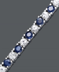 Add a sparkling splash of color to your wrist. Tennis bracelet features alternating round-cut blue sapphires (4-1/4 ct. t.w.) and white sapphires (3-3/4 ct. t.w.) set in sterling silver. Approximate length: 7 inches. Add a sparkling splash of color to your wrist. Tennis bracelet features alternating round-cut blue sapphires (4-1/4 ct. t.w.) and white sapphires (3-3/4 ct. t.w.) set in sterling silver. Approximate length: 7 inches.