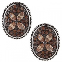 Sterling Silver Two-Tone Oval Champagne CZ Flower Earrings Sterling Silver Two-Tone Oval Champagne CZ Flower Earrings