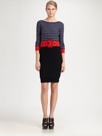 Striped boatneck of cotton and cashmere has banded cuffs and a belt print that visually cinches the waist. BoatneckLong sleevesBanded cuffs and hemAbout 23 from natural waist70% cotton/30% cashmereDry cleanImportedModel shown is 5'10 (177cm) wearing US size Small. Striped boatneck of cotton and cashmere has banded cuffs and a belt print that visually cinches the waist. BoatneckLong sleevesBanded cuffs and hemAbout 23 from natural waist70% cotton/30% cashmereDry cleanImportedModel shown is 5'10 (177cm) wearing US size Small.