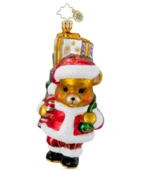 Delivering Santa's presents and dressed in his suit, the A Bear who Cares ornament shows support for pediatric cancer charities in dazzling glass from Christopher Radko. Delivering Santa's presents and dressed in his suit, the A Bear who Cares ornament shows support for pediatric cancer charities in dazzling glass from Christopher Radko.