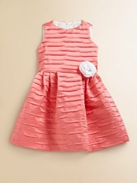 She'll be the belle of the ball in this vivid, pleated frock with rosette detail and plenty of charm.JewelneckSleevelessBack zipperFull skirtPolyesterDry cleanMade in the USA She'll be the belle of the ball in this vivid, pleated frock with rosette detail and plenty of charm.JewelneckSleevelessBack zipperFull skirtPolyesterDry cleanMade in the USA