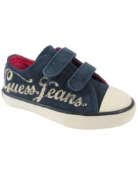 Constructed with her cuteness in mind, with hook-and-loop closures for easy on and off, these stylish low-top shoes from Guess finish her sweet looks. Constructed with her cuteness in mind, with hook-and-loop closures for easy on and off, these stylish low-top shoes from Guess finish her sweet looks.